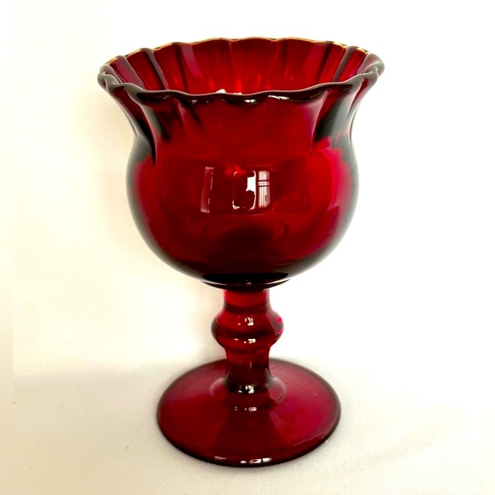VTG Imperial Red Glass Compote Pedestal Candy Dish w Crimped Rim Hoffman House
